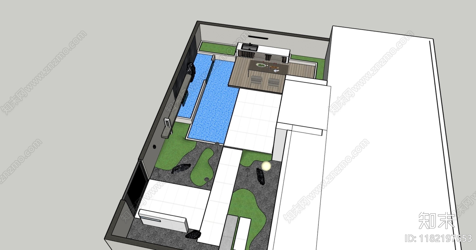 现代别墅庭院SU模型下载【ID:1182197653】