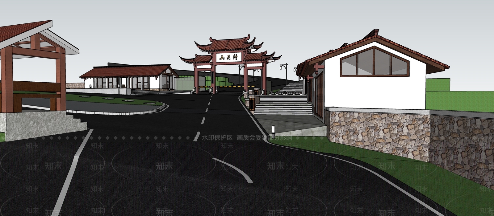 中式新中式入口大门SU模型下载【ID:1182200899】