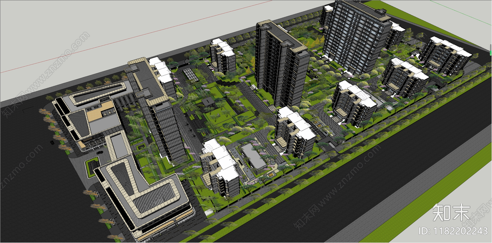 简约现代小区景观SU模型下载【ID:1182202243】