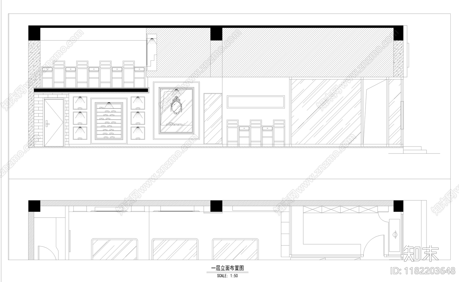 现代眼镜店cad施工图下载【ID:1182203648】