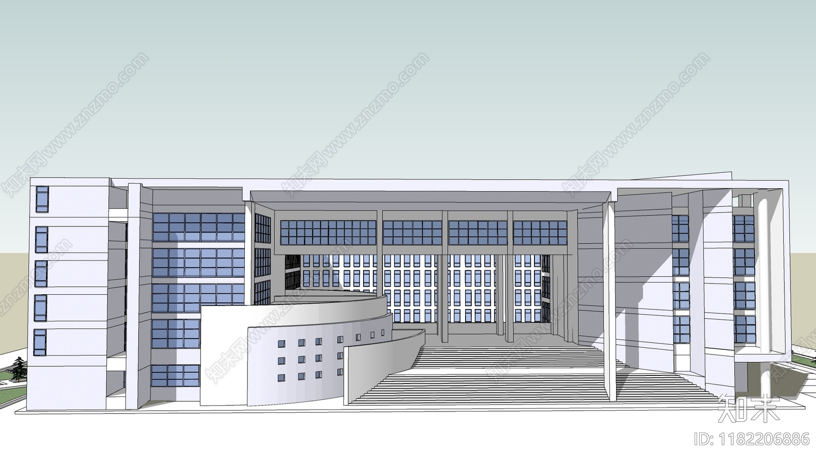 现代展览馆建筑SU模型下载【ID:1182206886】