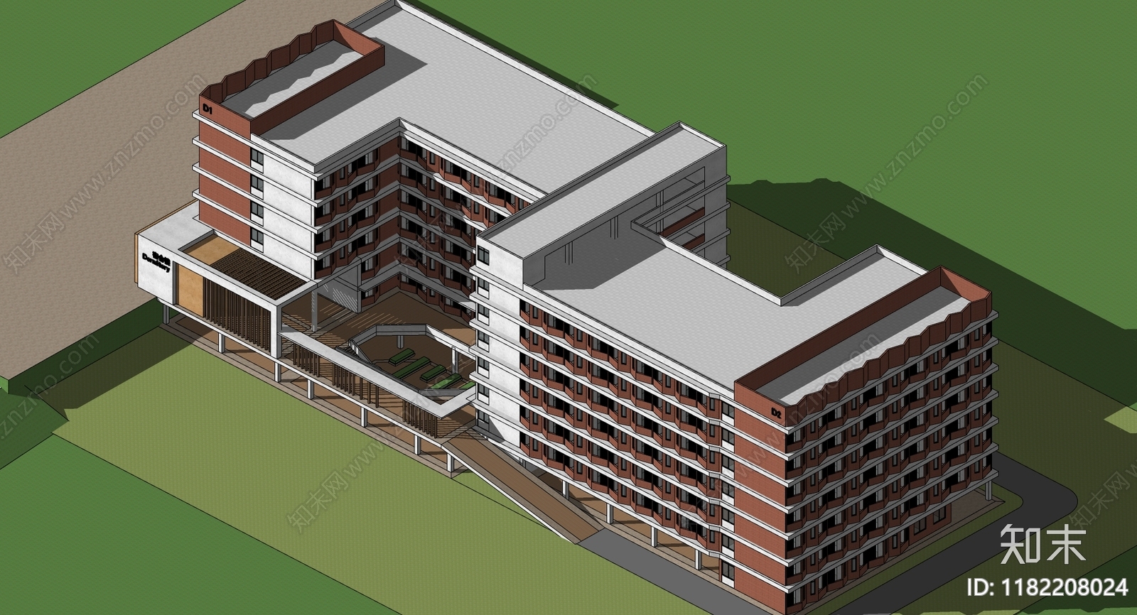 现代美式学校建筑SU模型下载【ID:1182208024】