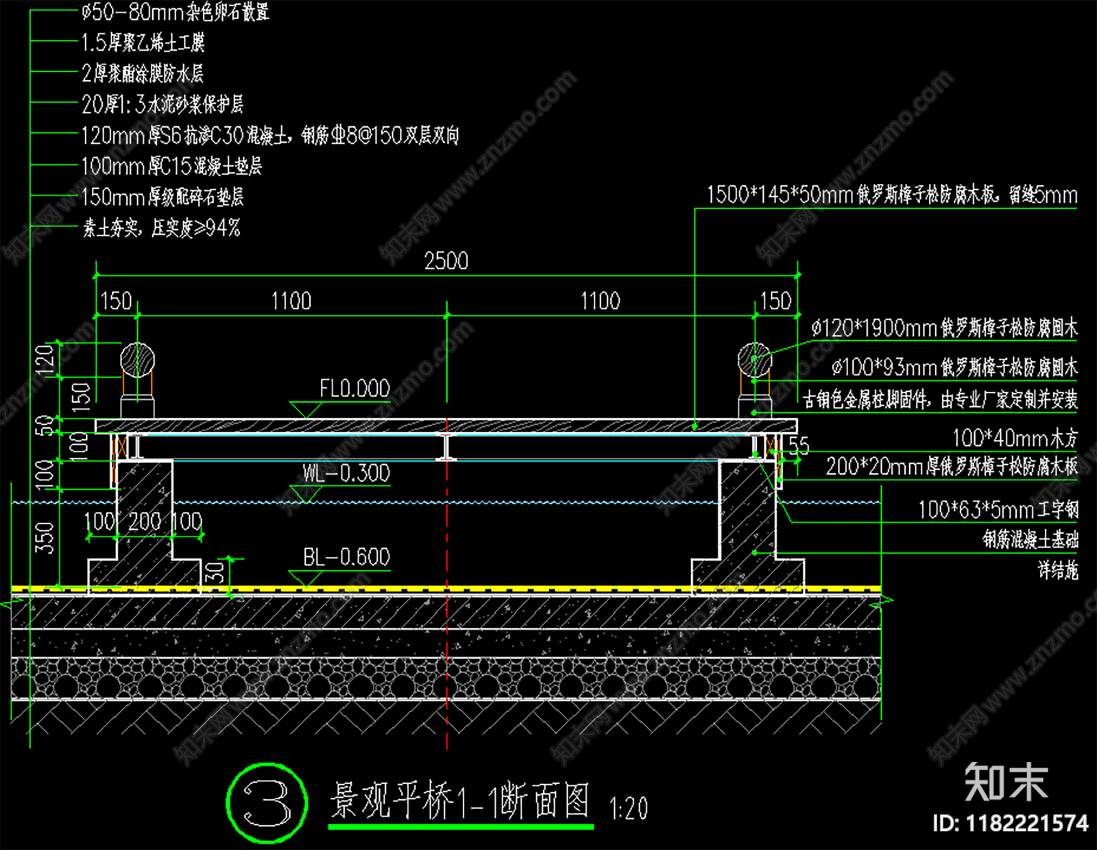 中式景观桥cad施工图下载【ID:1182221574】