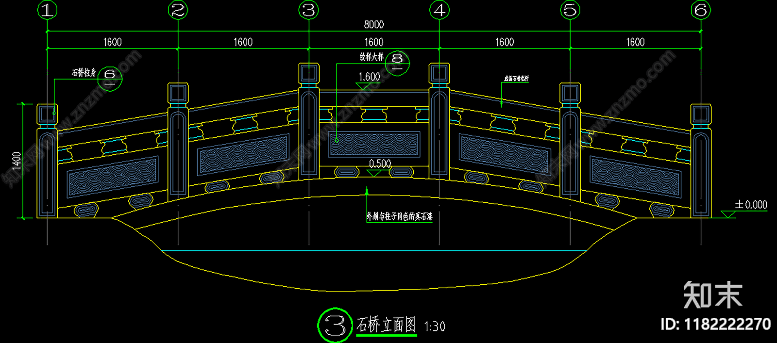 中式景观桥cad施工图下载【ID:1182222270】