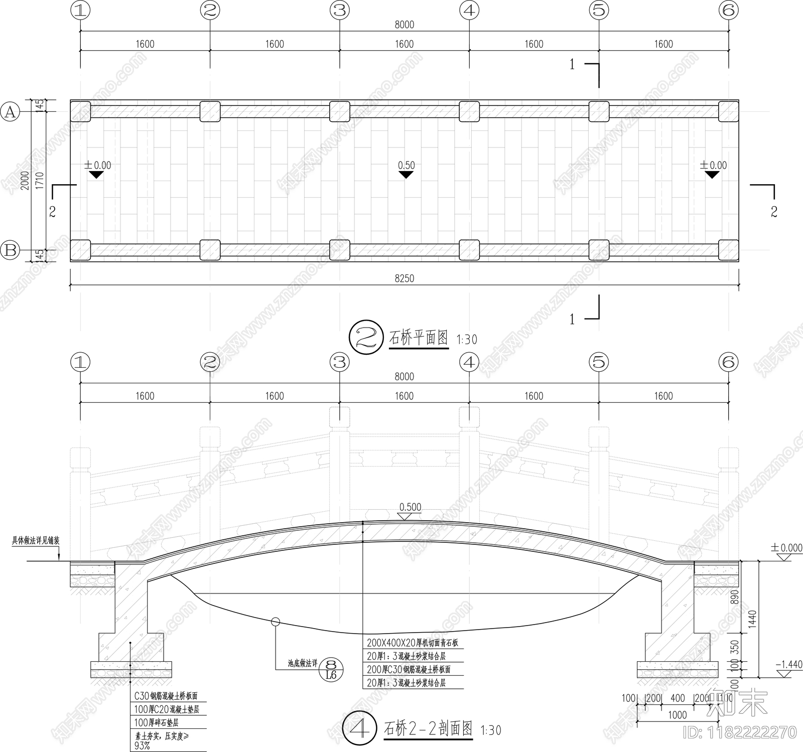 中式景观桥cad施工图下载【ID:1182222270】