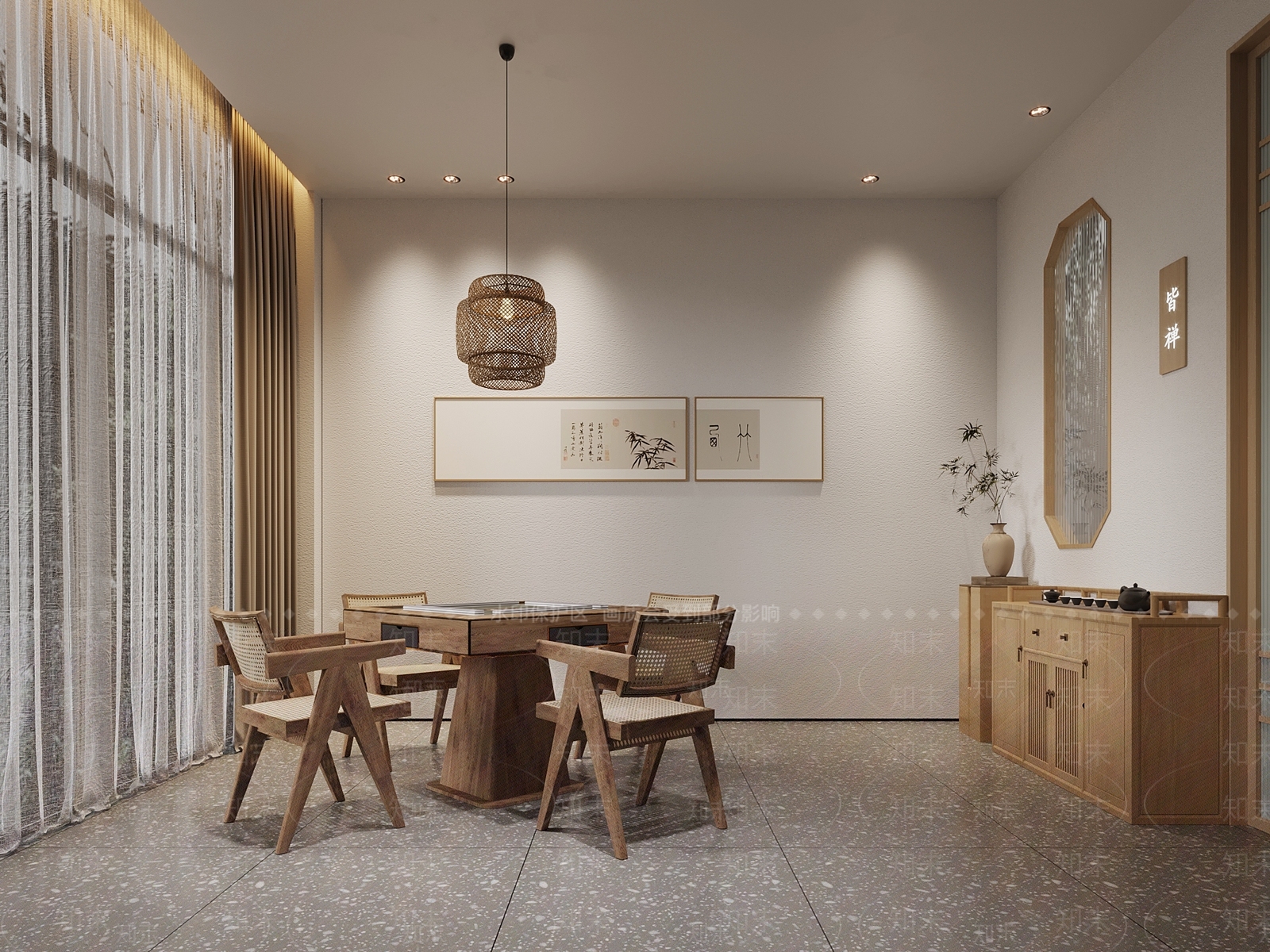 新中式棋牌室SU模型下载【ID:1182235634】