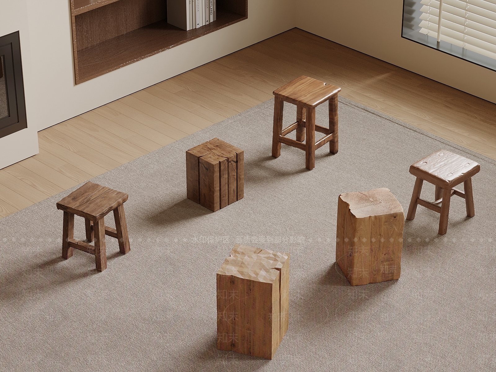 侘寂其他凳子3D模型下载【ID:1182235892】