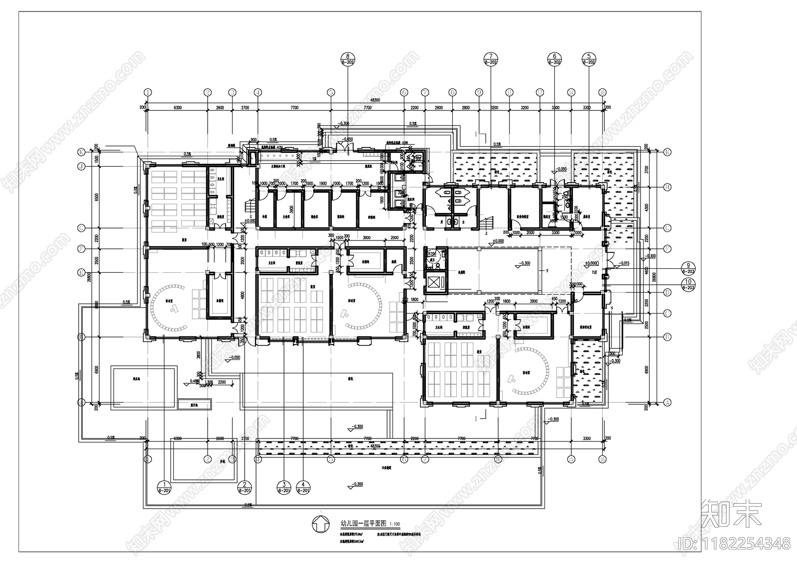 现代新中式幼儿园建筑cad施工图下载【ID:1182254348】
