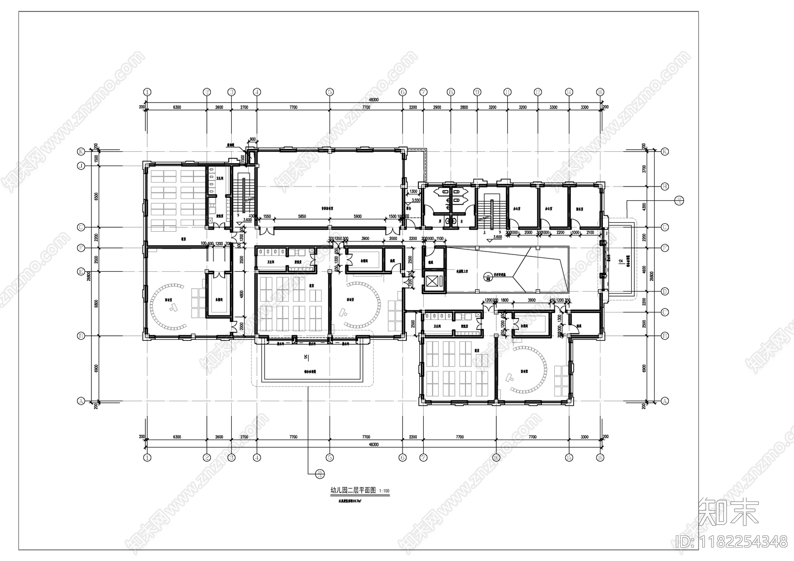 现代新中式幼儿园建筑cad施工图下载【ID:1182254348】
