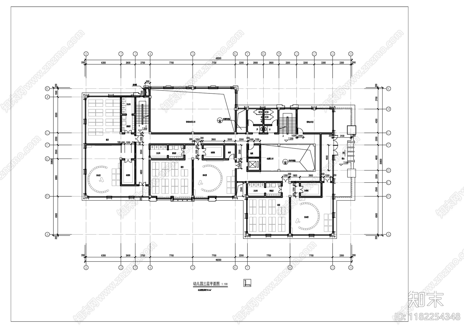 现代新中式幼儿园建筑cad施工图下载【ID:1182254348】
