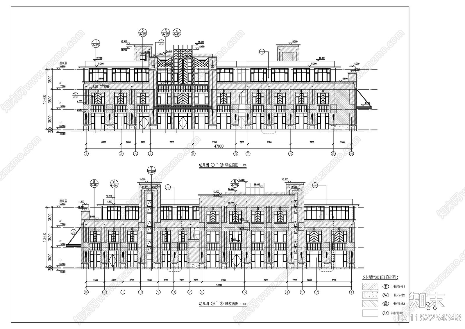 现代新中式幼儿园建筑cad施工图下载【ID:1182254348】