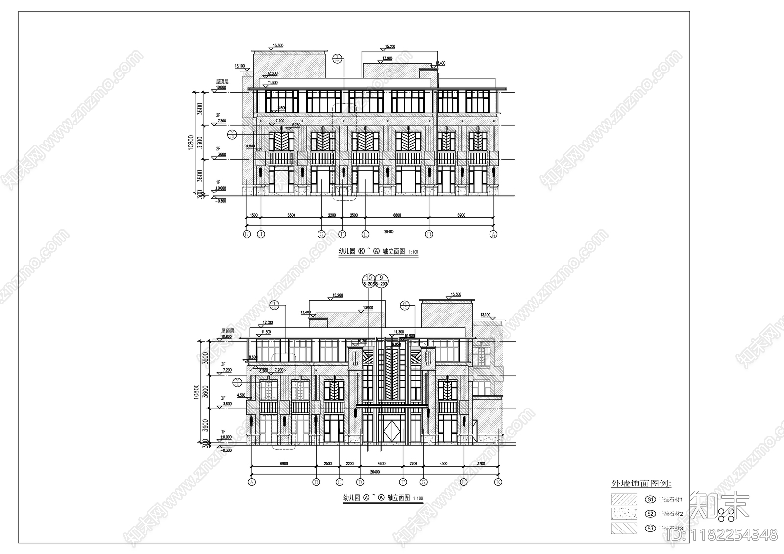 现代新中式幼儿园建筑cad施工图下载【ID:1182254348】