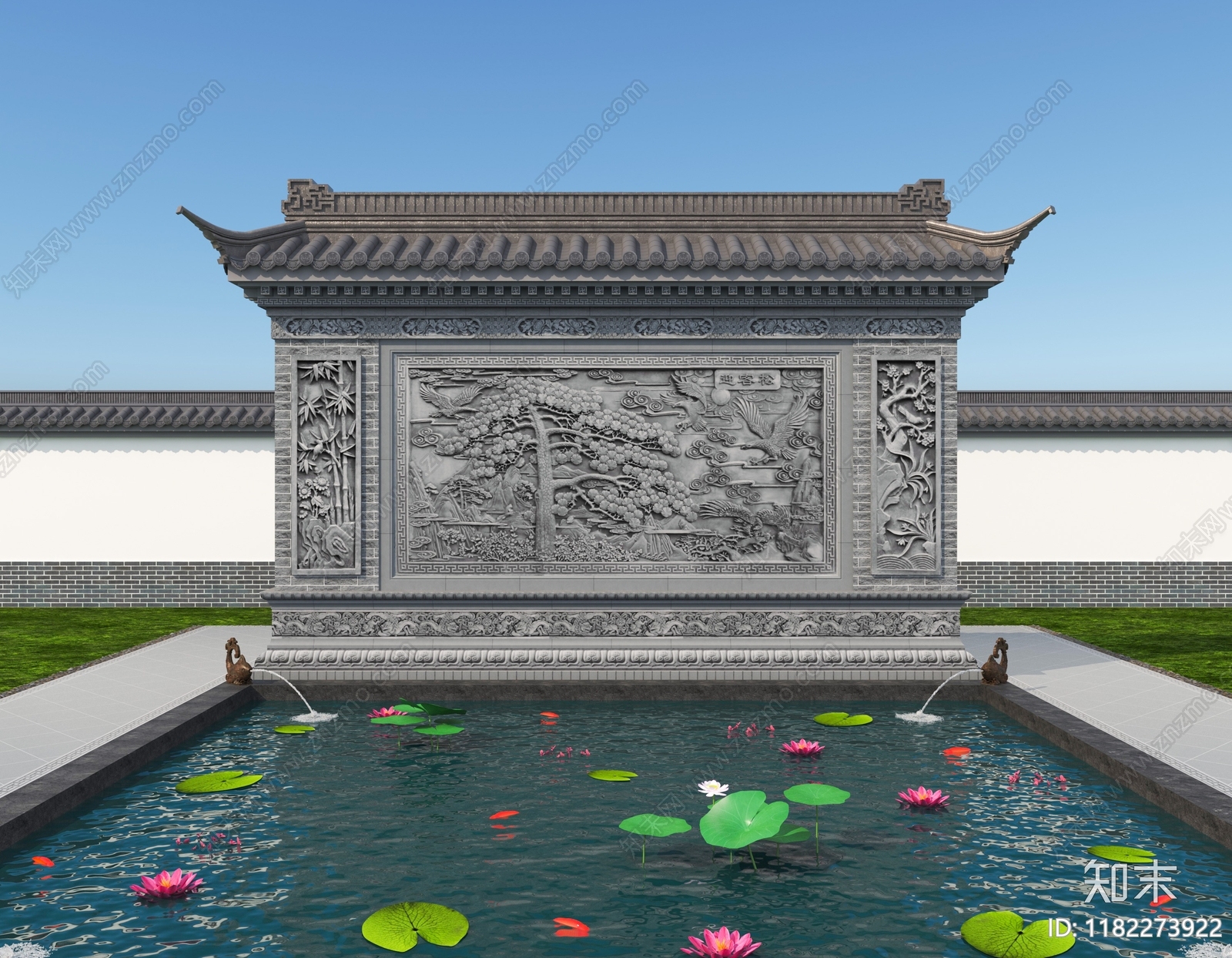 中式新中式景墙3D模型下载【ID:1182273922】