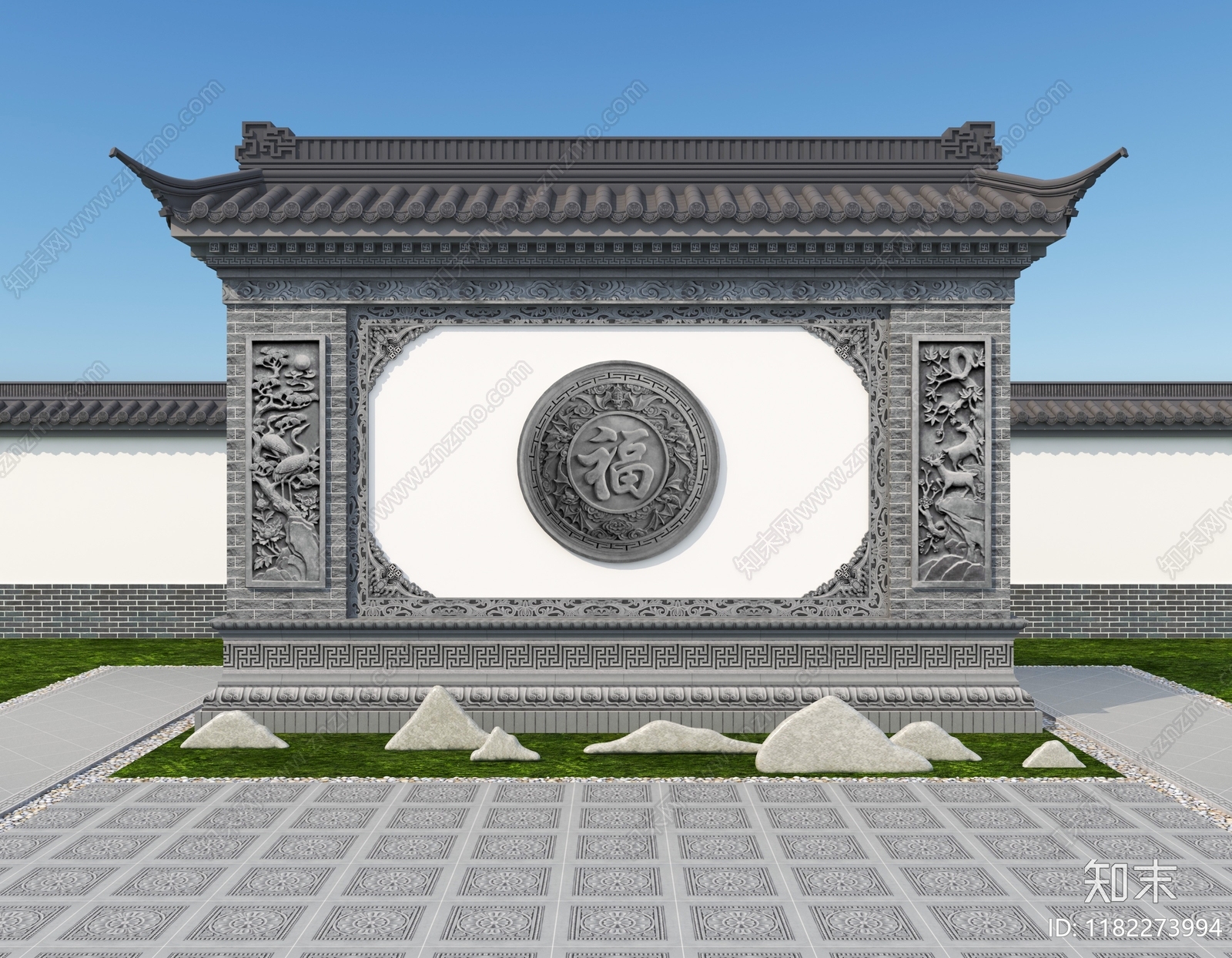 中式新中式景墙3D模型下载【ID:1182273994】