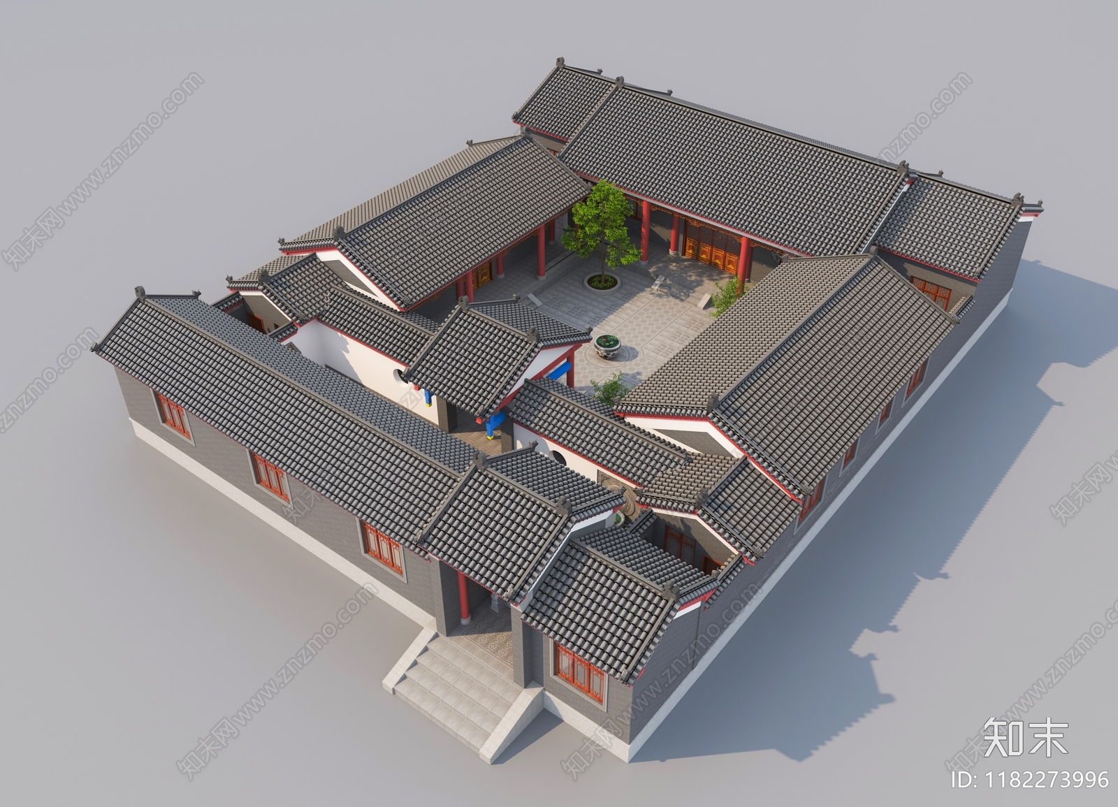 中式四合院3D模型下载【ID:1182273996】_知末3d模型网