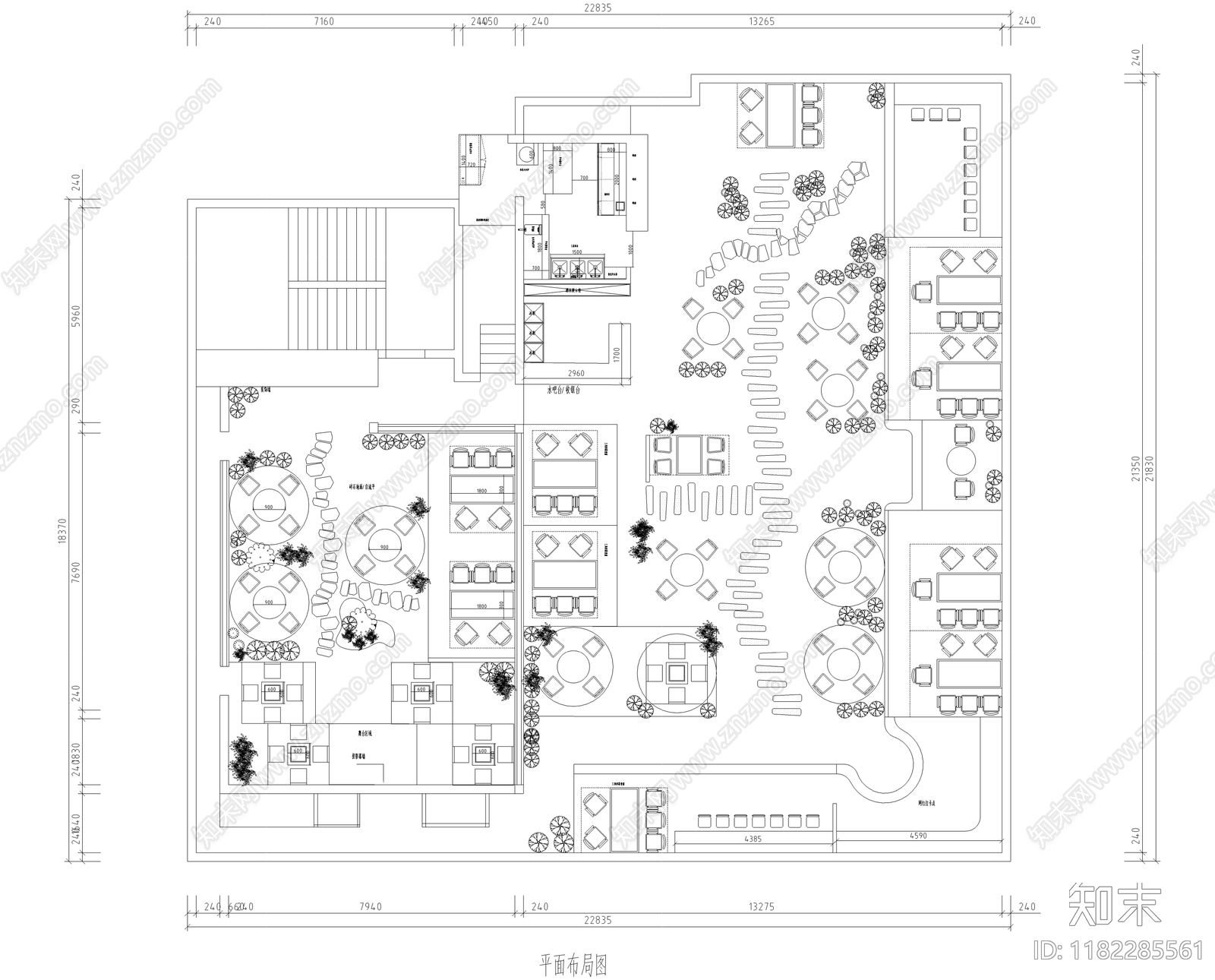 现代餐厅施工图下载【ID:1182285561】