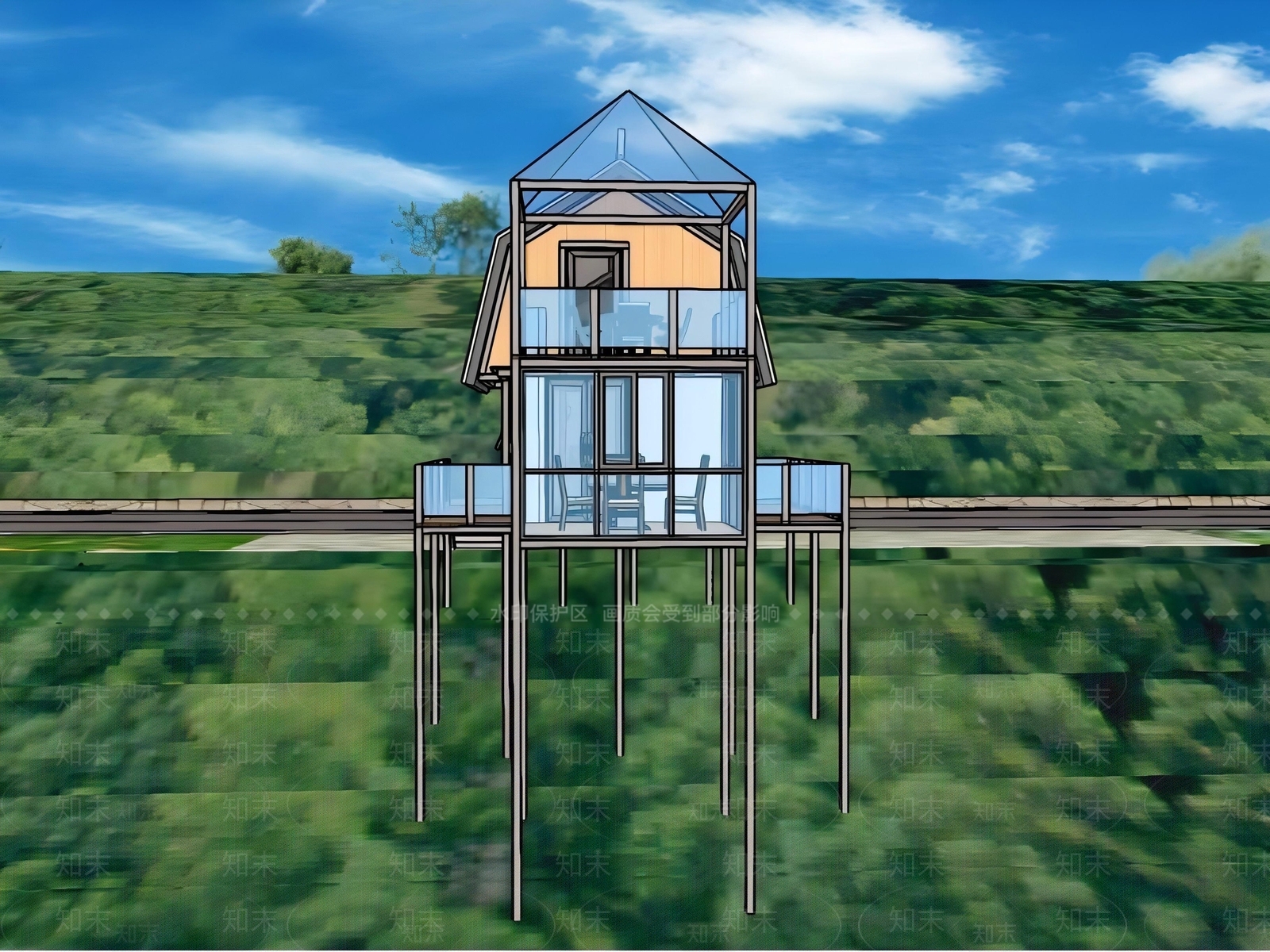 现代民宿建筑SU模型下载【ID:1182297246】