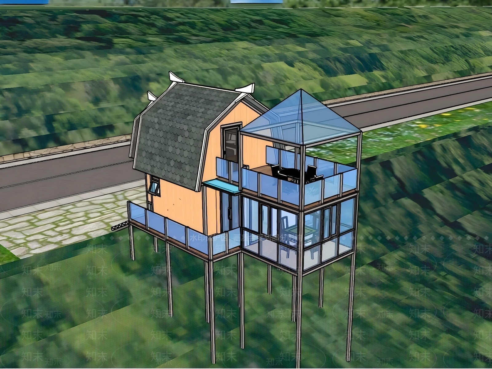 现代民宿建筑SU模型下载【ID:1182297246】
