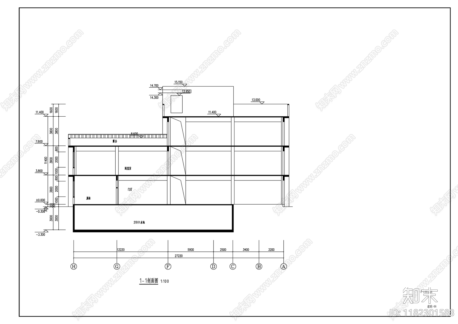 现代幼儿园建筑cad施工图下载【ID:1182301583】