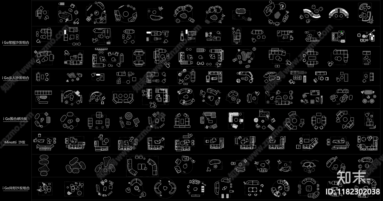 现代综合家具图库cad施工图下载【ID:1182302038】