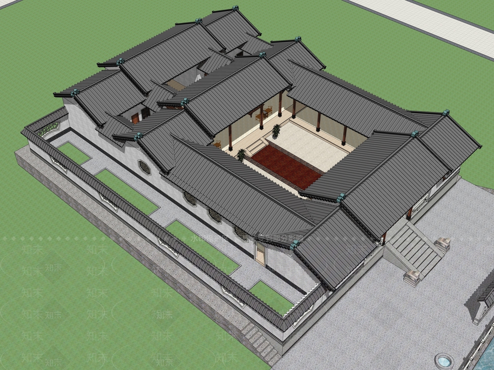 新中式中式四合院SU模型下载【ID:1182308604】