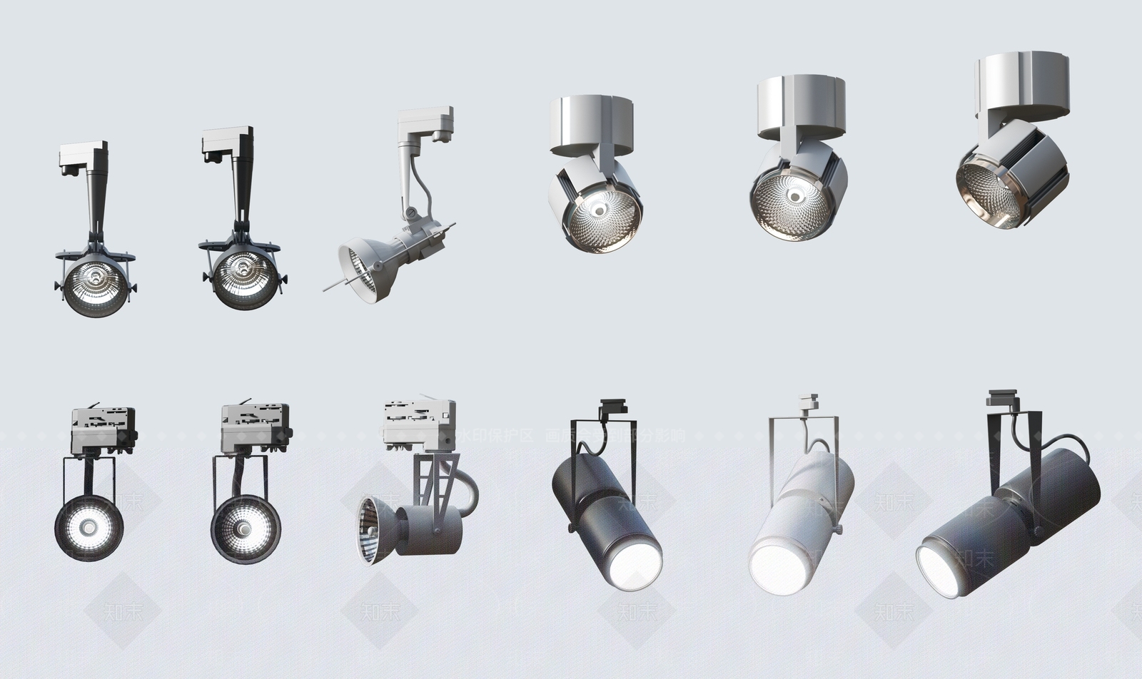 现代筒灯射灯组合3D模型下载【ID:1182329933】