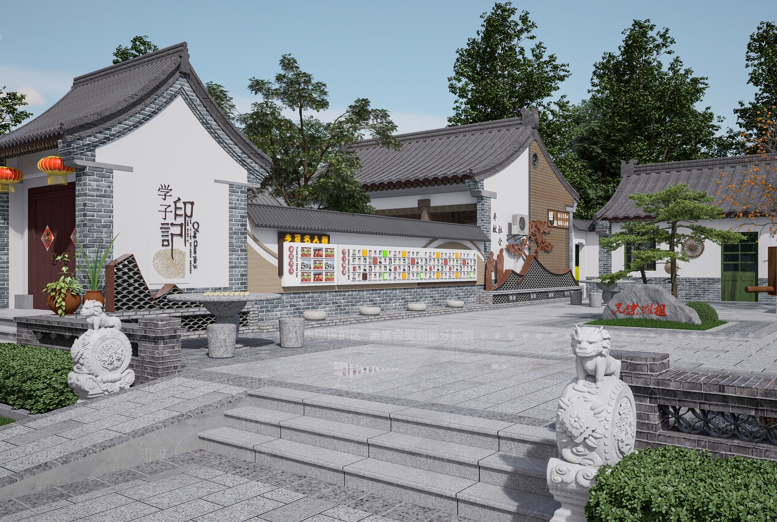 中式广场景观SU模型下载【ID:1182331172】