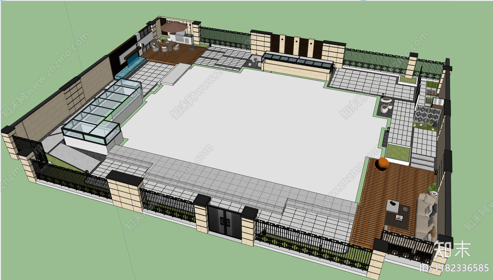现代别墅庭院SU模型下载【ID:1182336585】