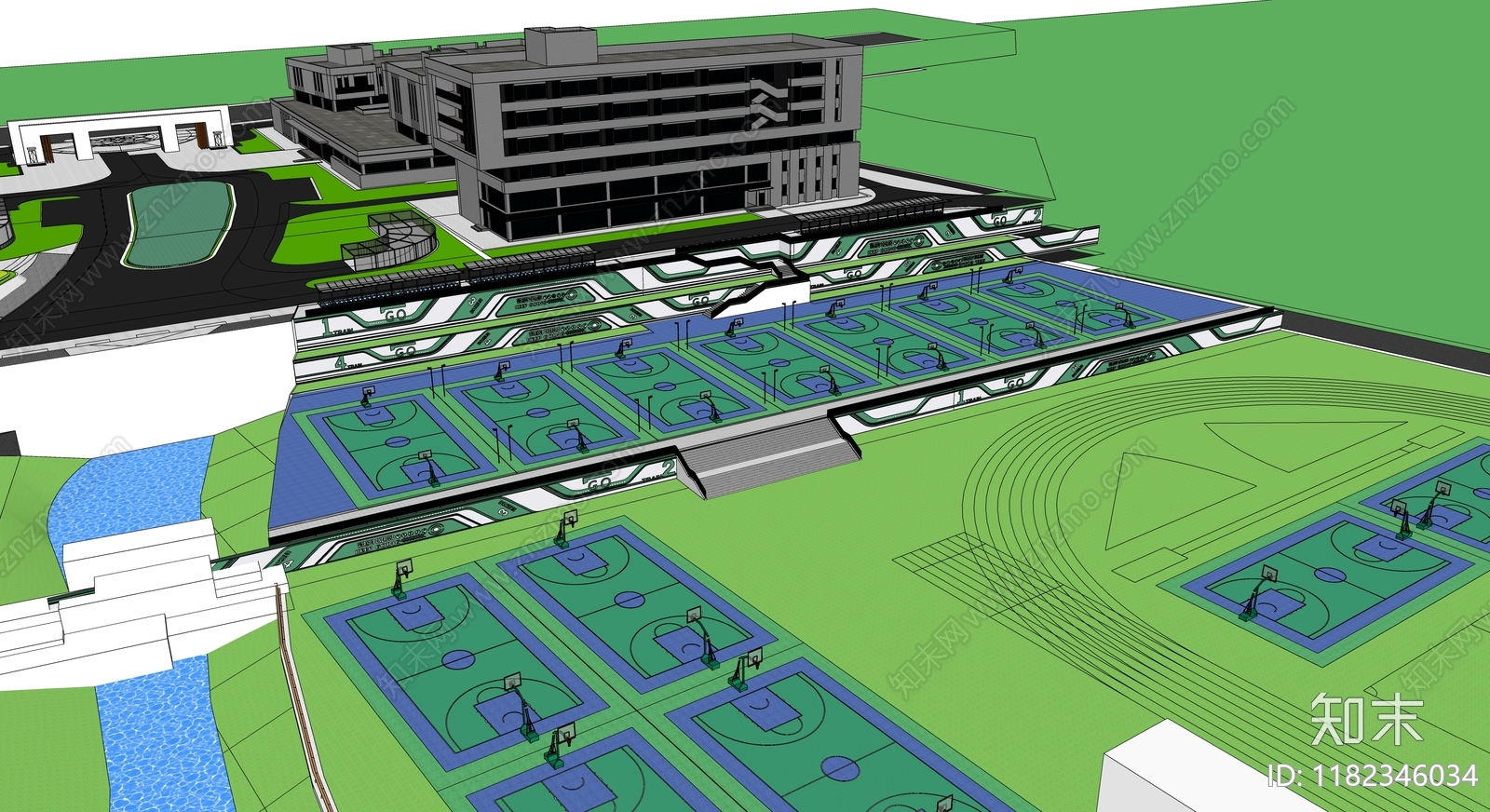 现代校园景观SU模型下载【ID:1182346034】