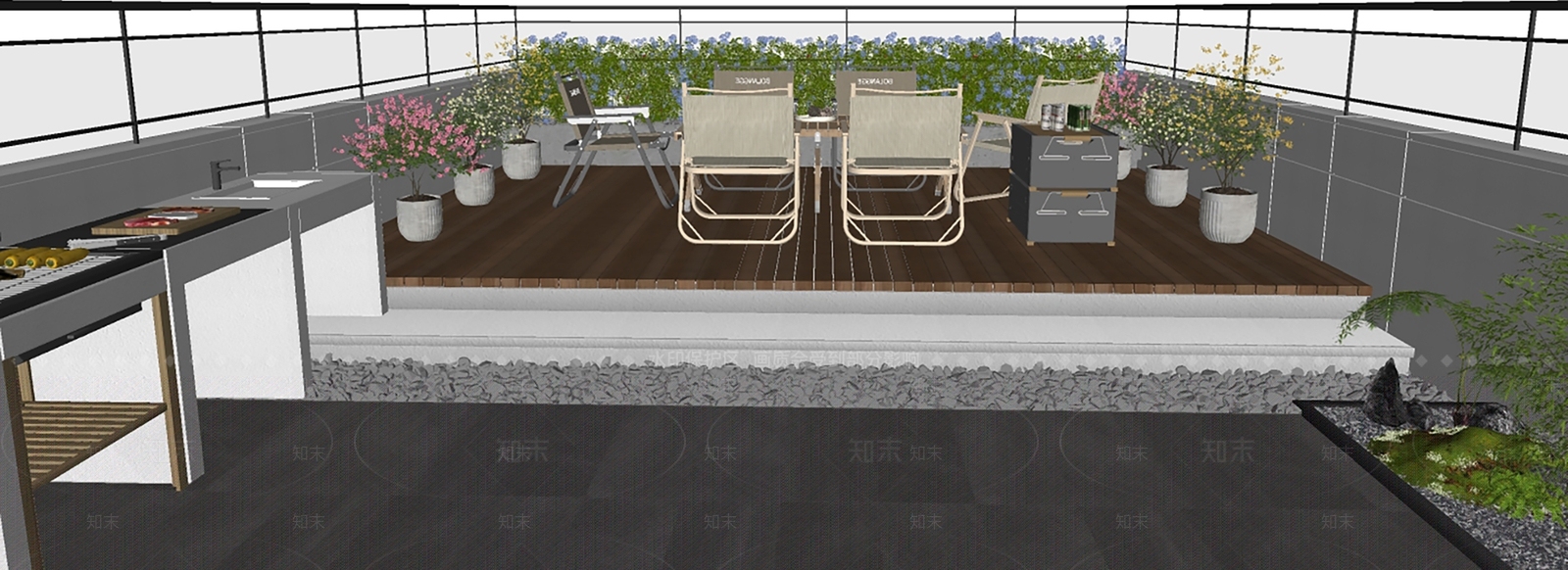 现代意式屋顶花园SU模型下载【ID:1182348809】