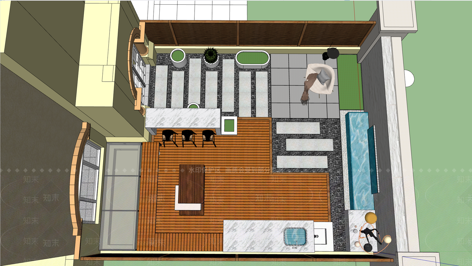现代别墅庭院SU模型下载【ID:1182350006】