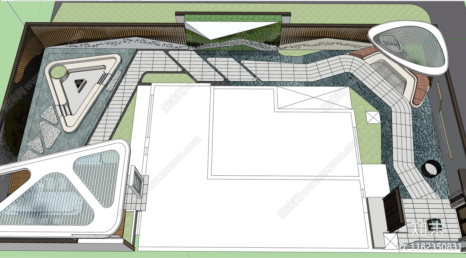 现代别墅庭院SU模型下载【ID:1182350831】