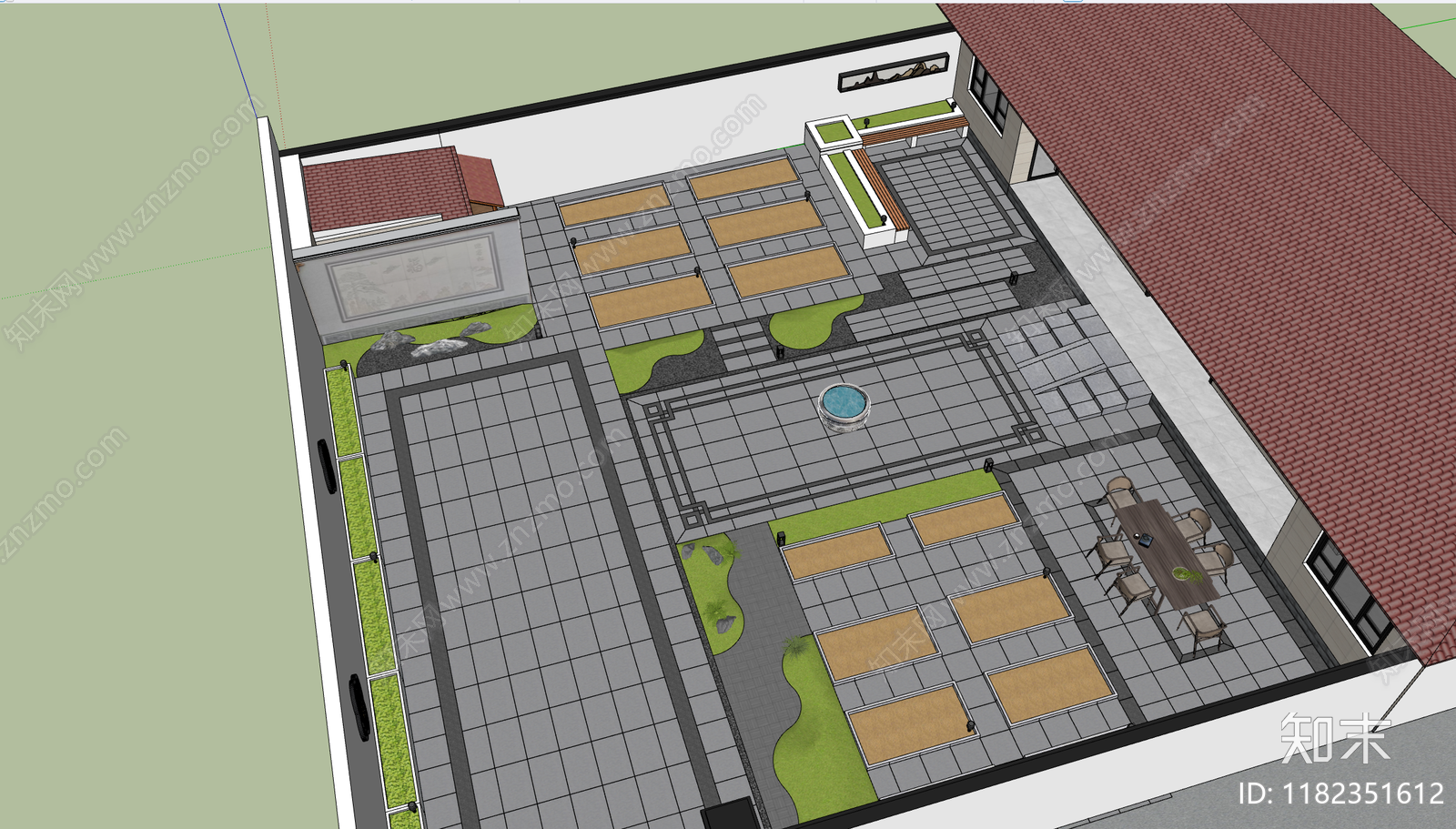 新中式乡村庭院SU模型下载【ID:1182351612】