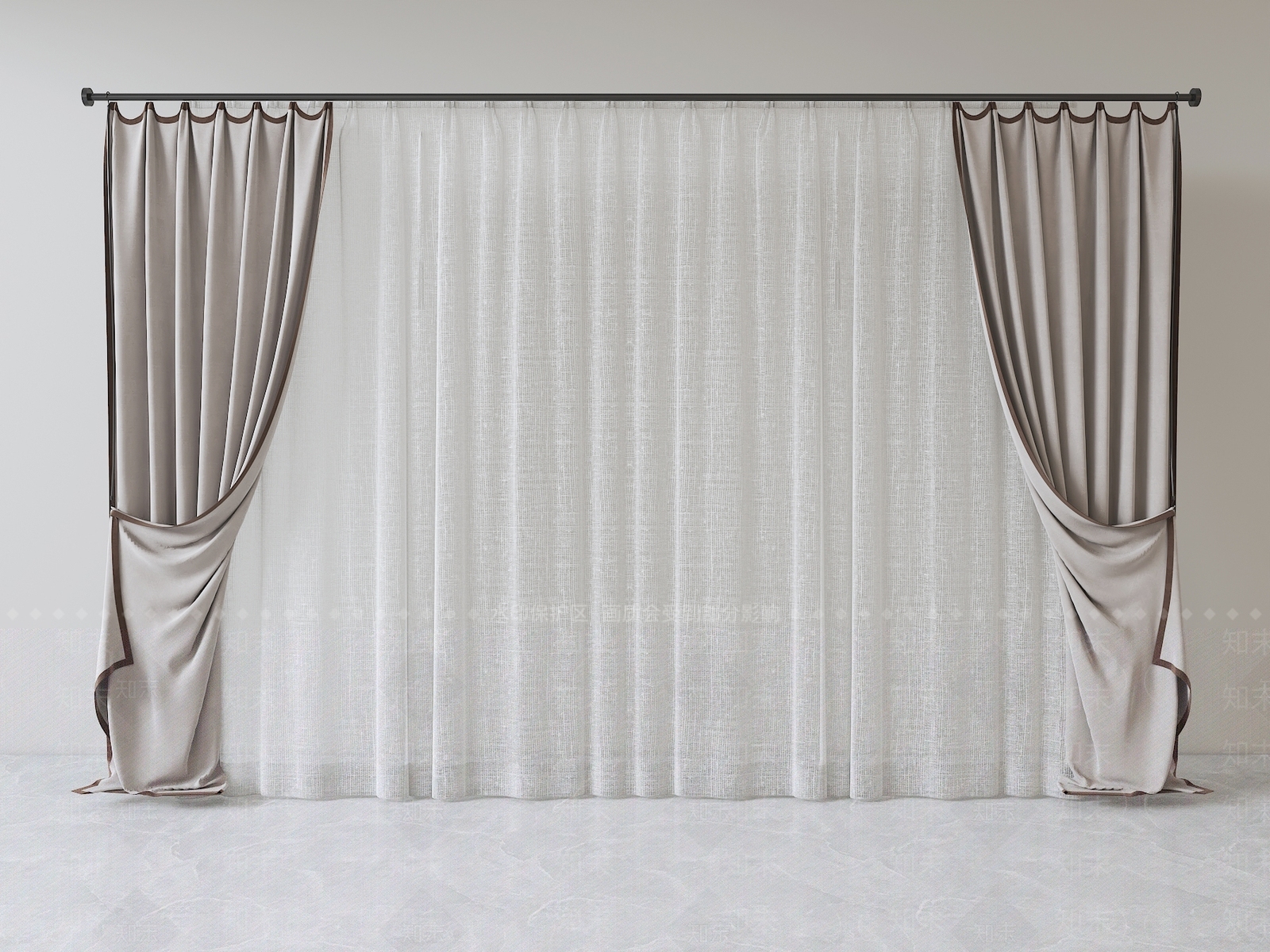 现代罗马杆窗帘3D模型下载【ID:1182368190】