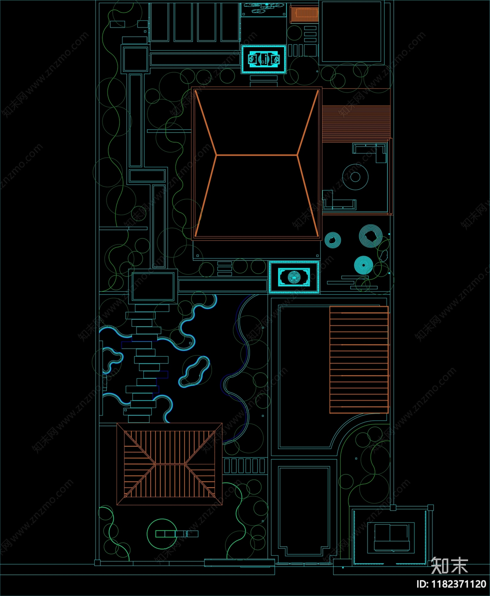 现代庭院cad施工图下载【ID:1182371120】