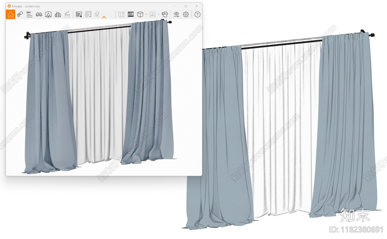 现代窗帘SU模型下载【ID:1182380691】