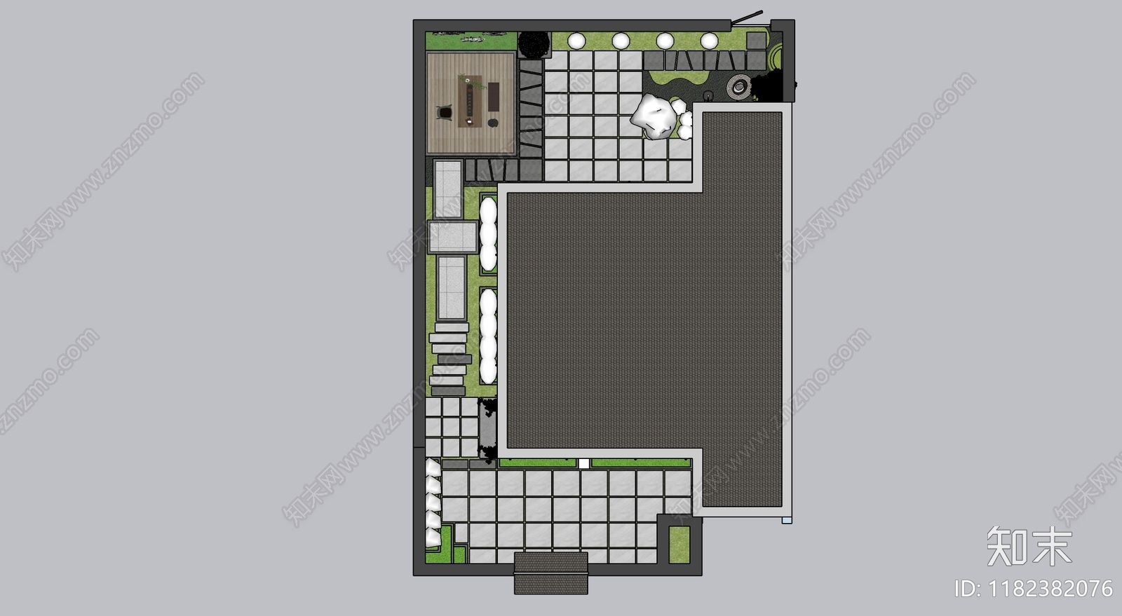 现代新中式别墅庭院SU模型下载【ID:1182382076】