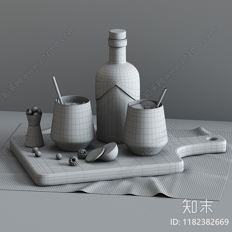 现代带鸡尾酒的装饰套装3D模型下载【ID:1182382669】