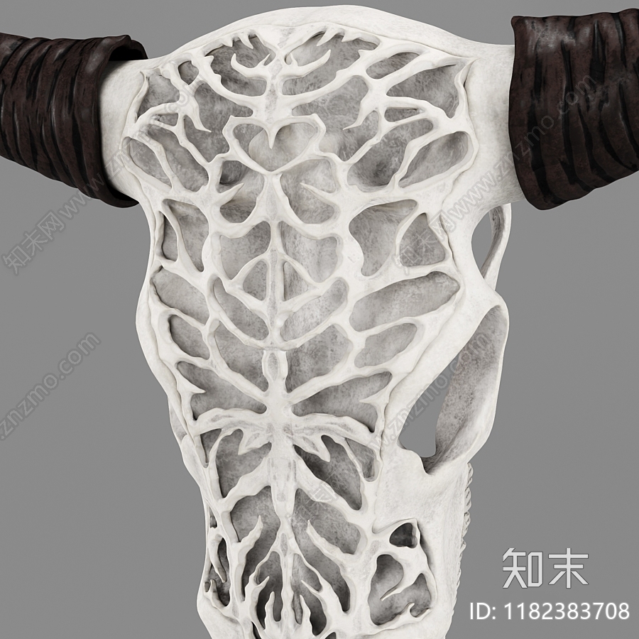 现代带骨雕的墙壁装饰牛头骨3D模型下载【ID:1182383708】