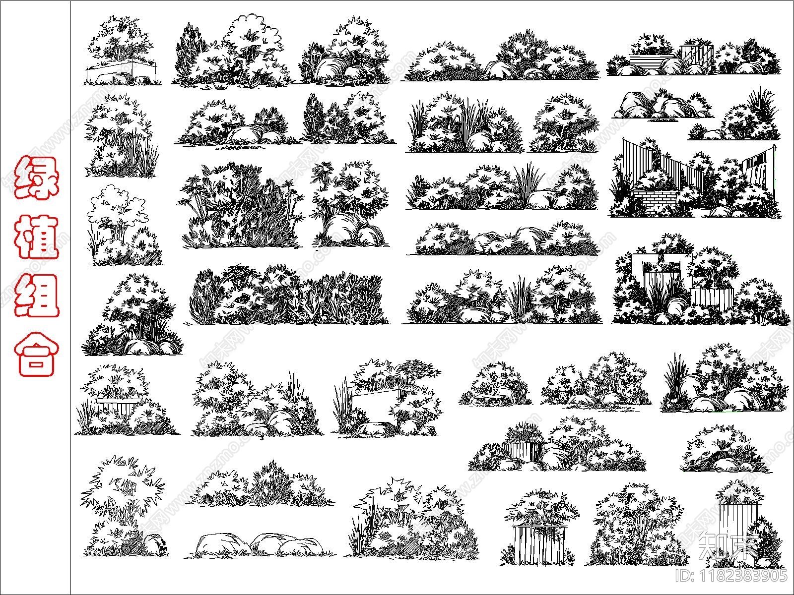 现代综合植物图库施工图下载【ID:1182383905】