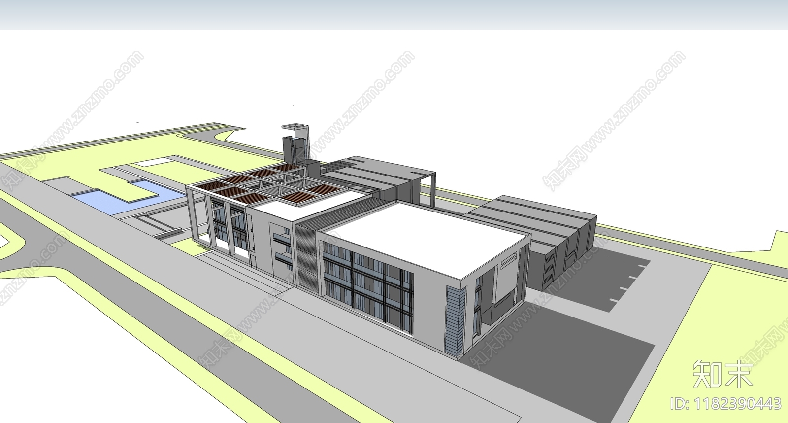 现代极简学校建筑SU模型下载【ID:1182390443】