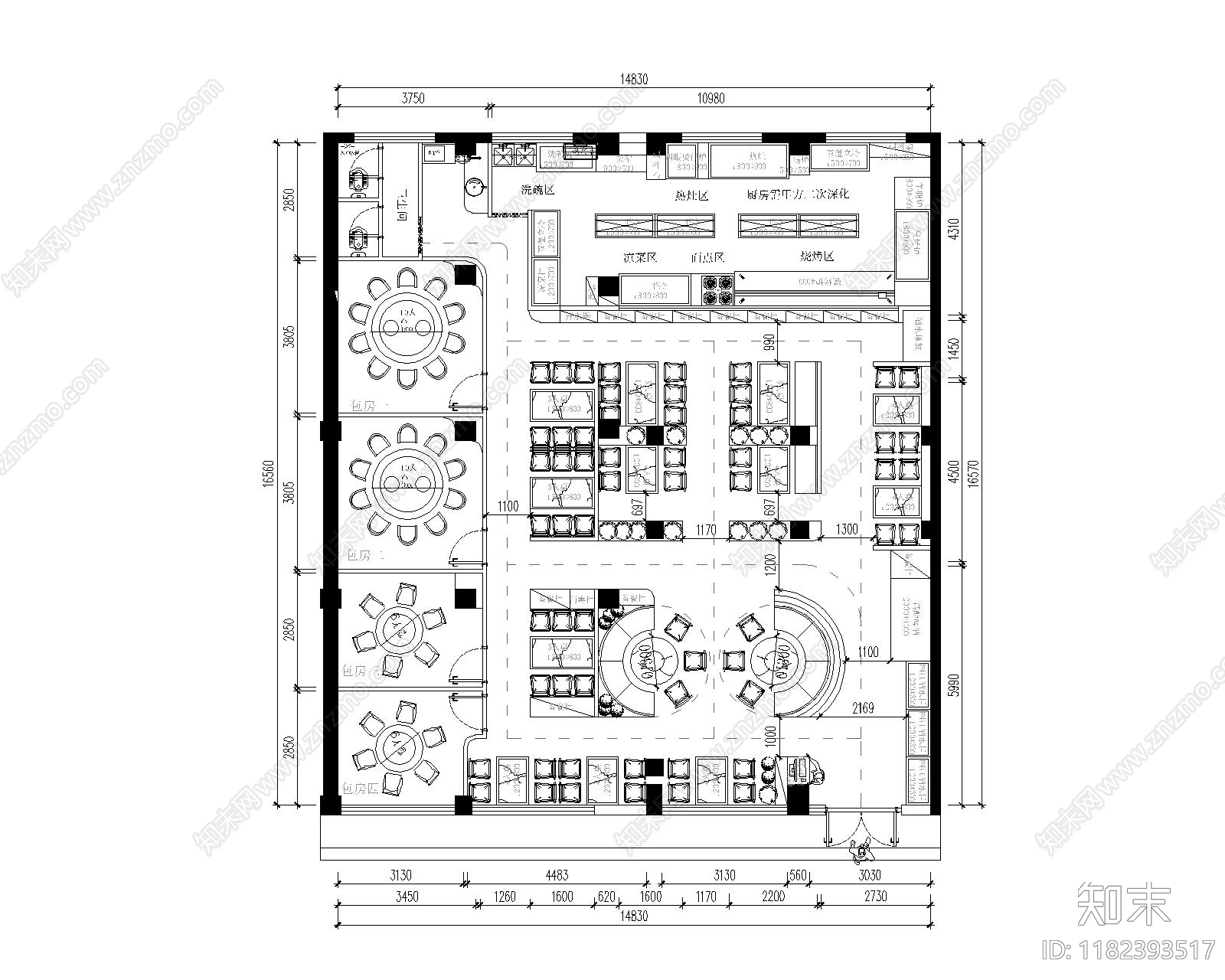 现代简约烧烤店施工图下载【ID:1182393517】