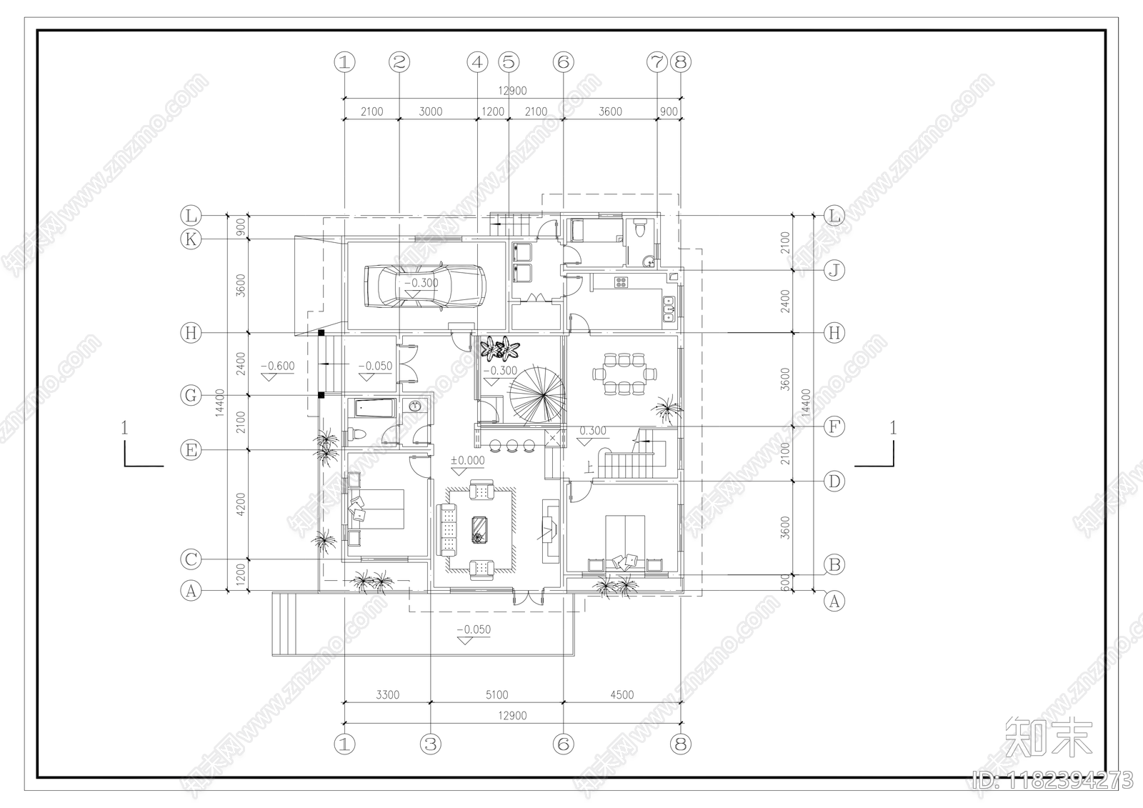 别墅设计方案图cad施工图下载【ID:1182394273】