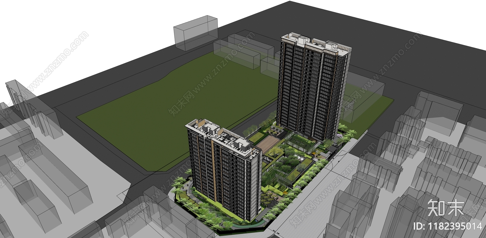 简约轻奢高层住宅SU模型下载【ID:1182395014】