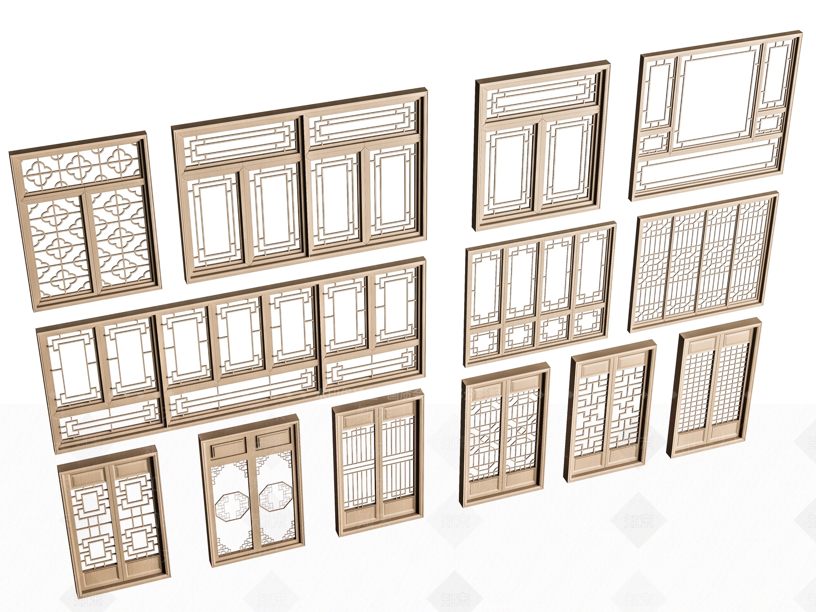 新中式中式窗户组合SU模型下载【ID:1182397022】
