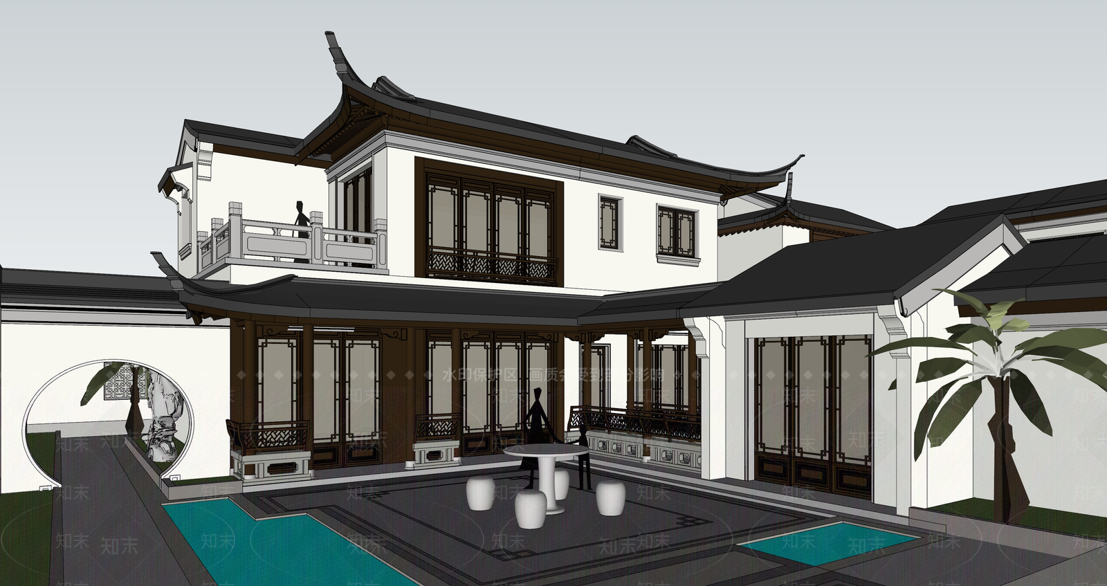 中式四合院SU模型下载【ID:1182412424】