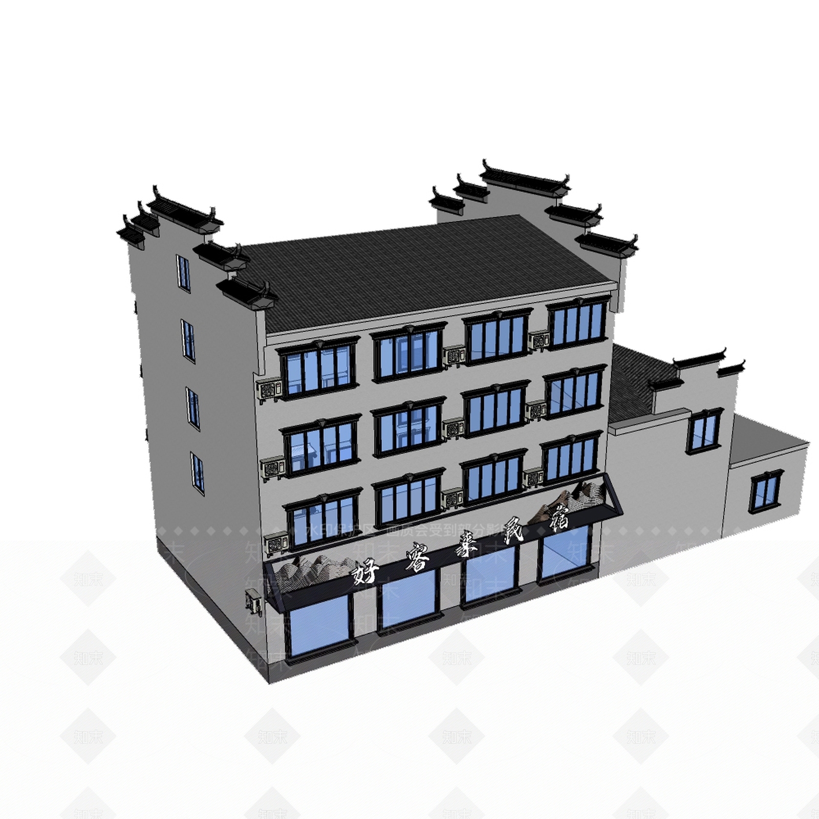 新中式现代风格建筑SU模型下载【ID:1182413324】