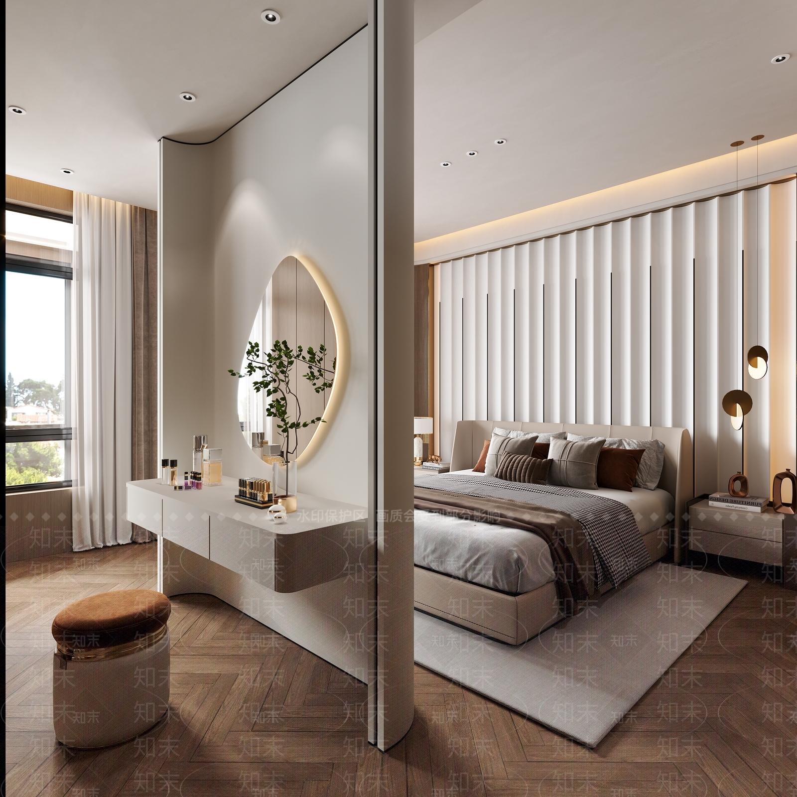 浅灰色悬浮梳妆台梳妆台3D模型下载【ID:1227534133】