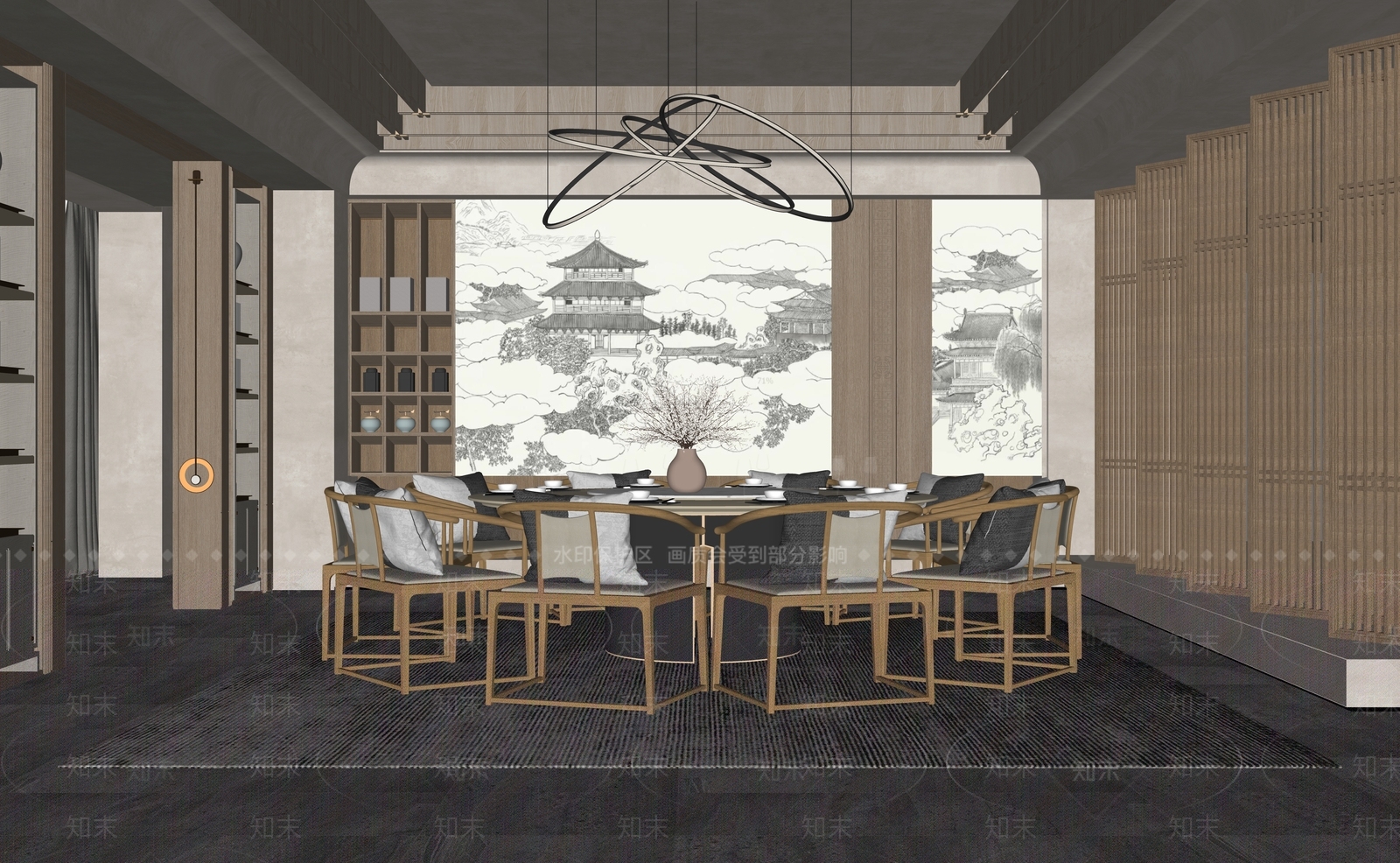 现代新中式包厢SU模型下载【ID:1182459467】