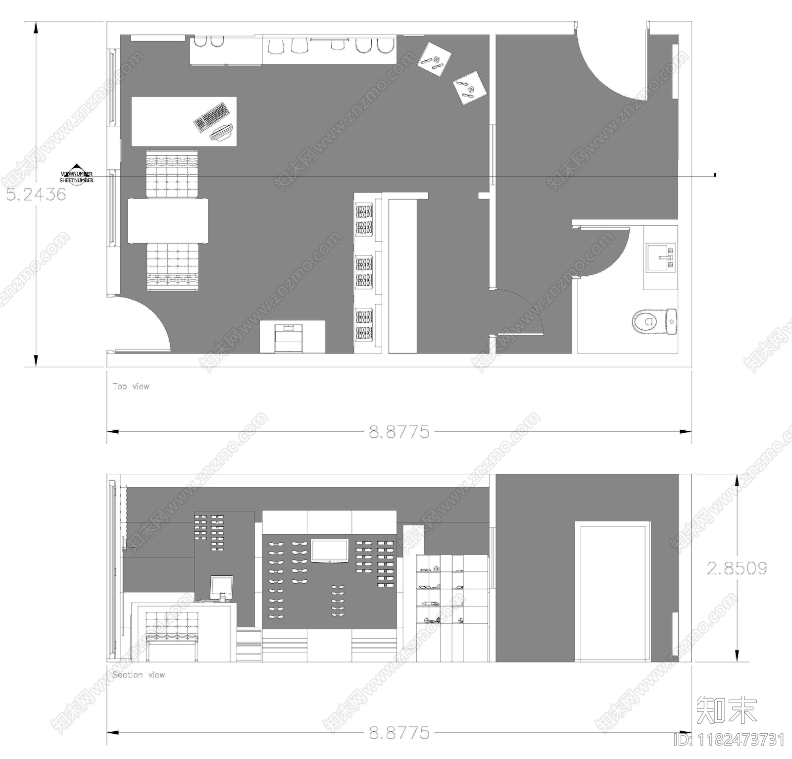 现代眼镜店cad施工图下载【ID:1182473731】